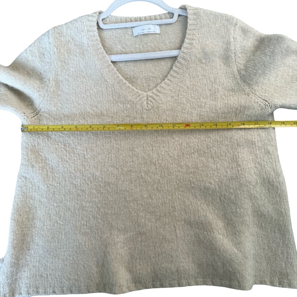 OAK + FORT V-Neck Cream Sweater With Bell Sleeves Size S Fluffy Texture Boho - Picture 7 of 14